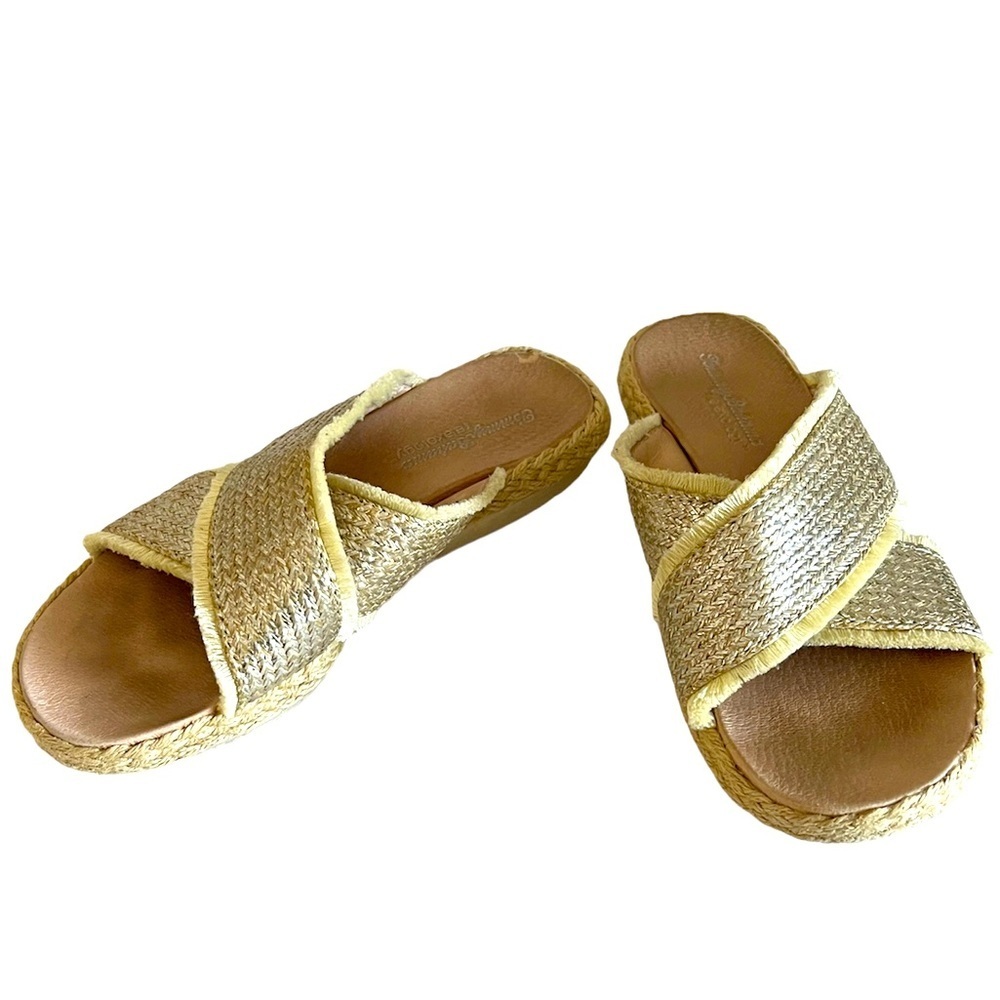 Tommy Bahamas Leather & Jute IDELL Gold Slides